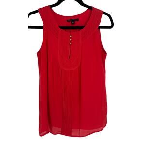 Banana Republic Red Sleeveless Blouse 2 Pleated Bib Business Casual Officecore